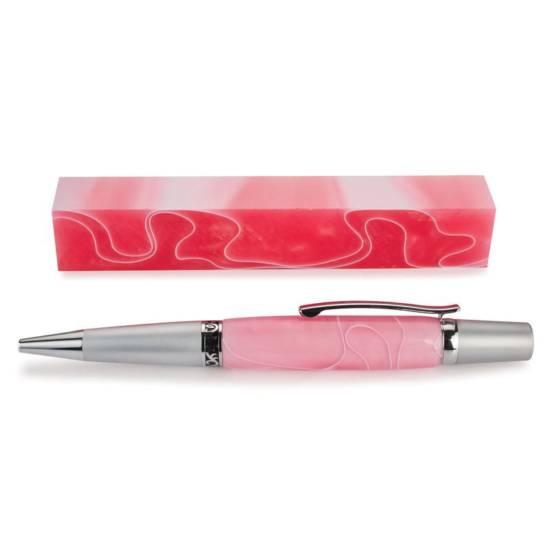 Acrylic Pen Blank - 3/4" x 3/4" x 5" - Color:Pink Lava Swirl